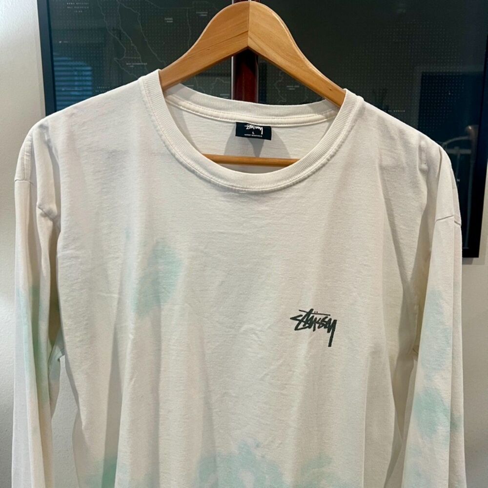 Stussy - Long Sleeve Tie Dye Tee - White, Blue - Picture 4 of 6